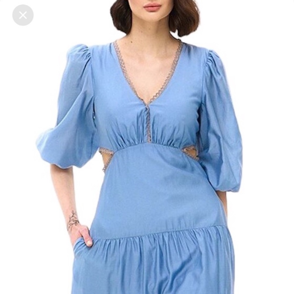 BGL Blue Casual Maxi Dress with Puff Sleeves